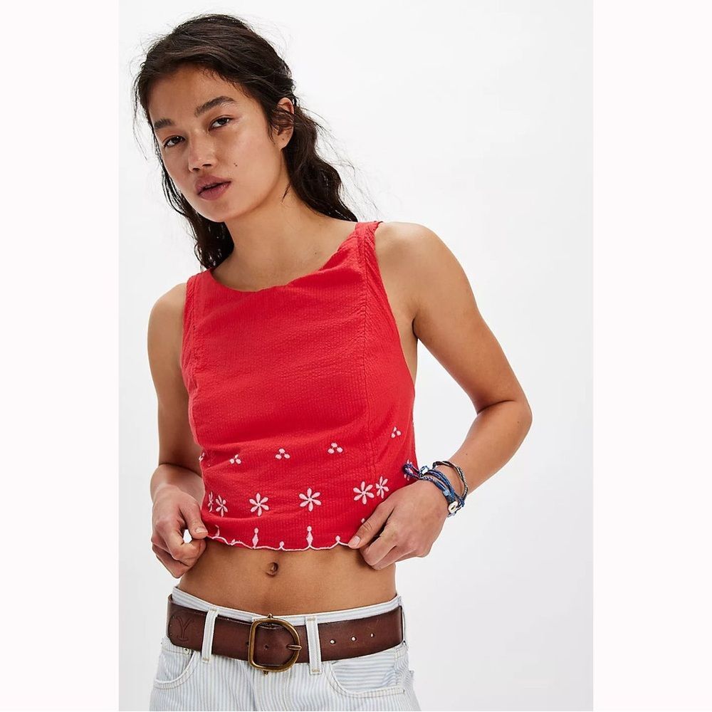 NWOT Free People Kayla Top Red Cotton sz L